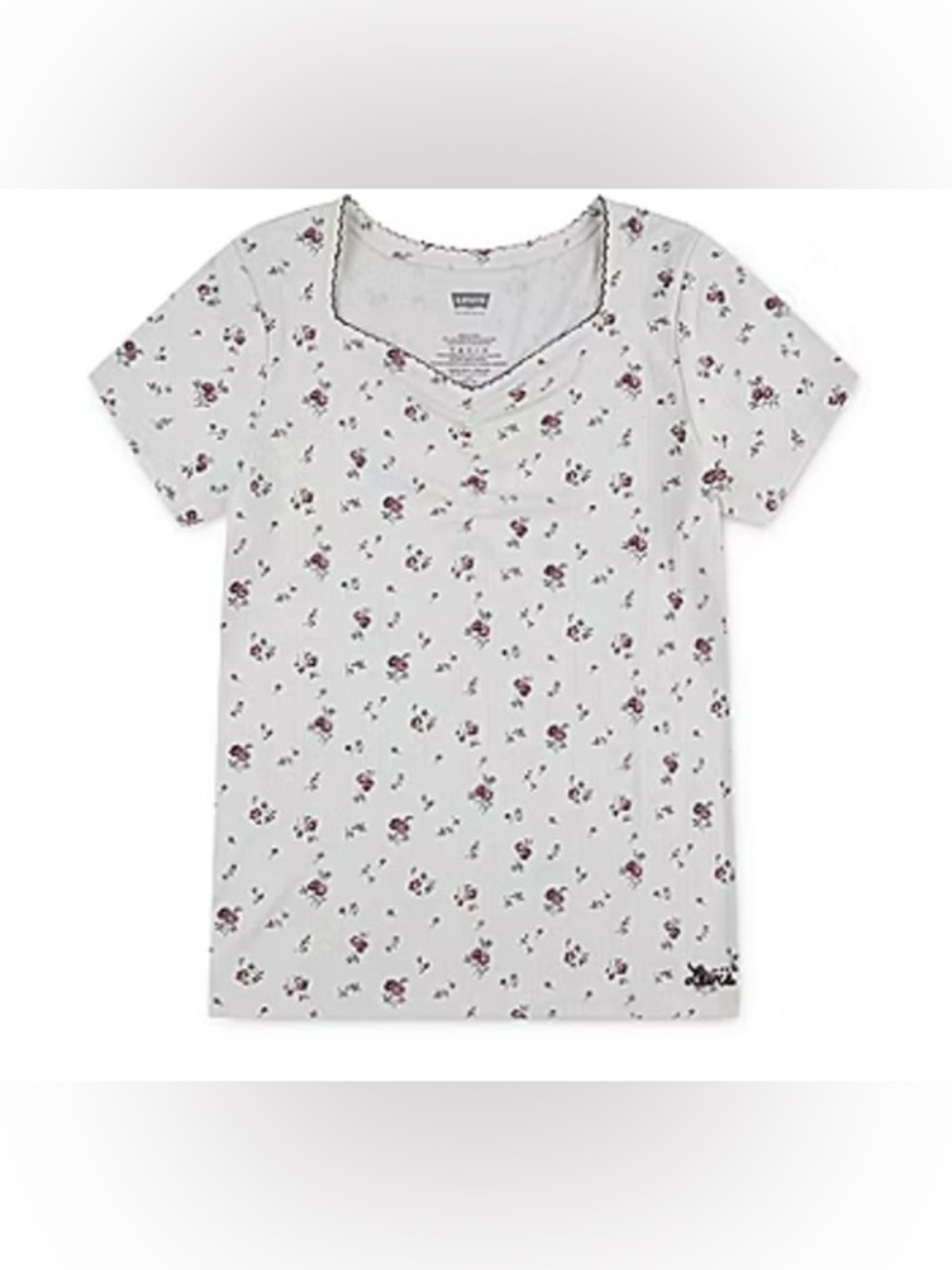 Levi’s Girls Floral V-Neck Short Sleeve Tee - White with Burgundy Floral Size L